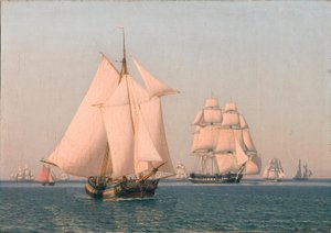 Açık bir yaz öğleden sonra hafif bir esintiyle yelkenli gemiler by Christoffer Wilhelm Eckersberg